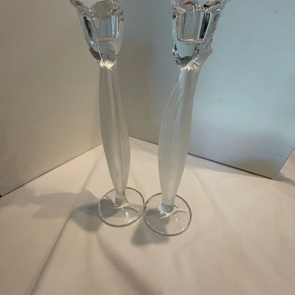 Elegant Glass Candle Holders Set of 2 Mikasa Tulip Crystal candle Holders - Picture 5 of 10